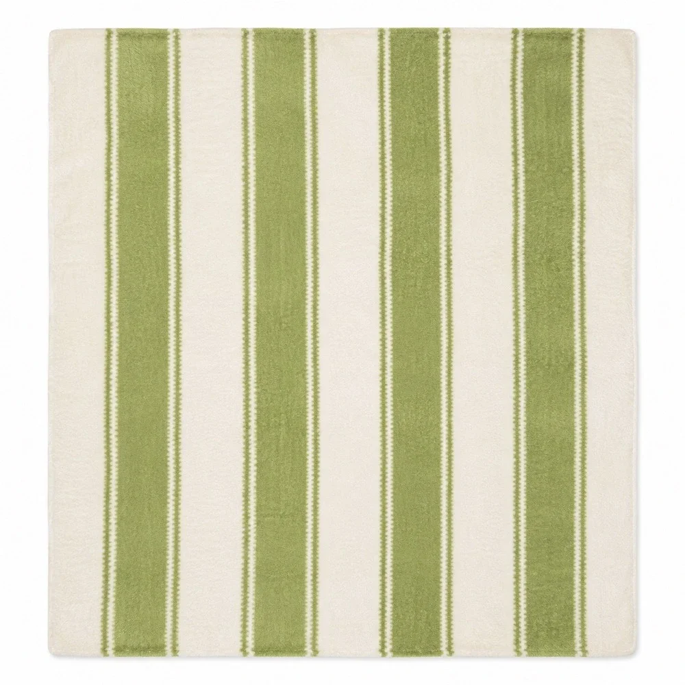 Ivory Green Striped Microplush Throw Blanket 50x60 Cottagcore Everyday Living